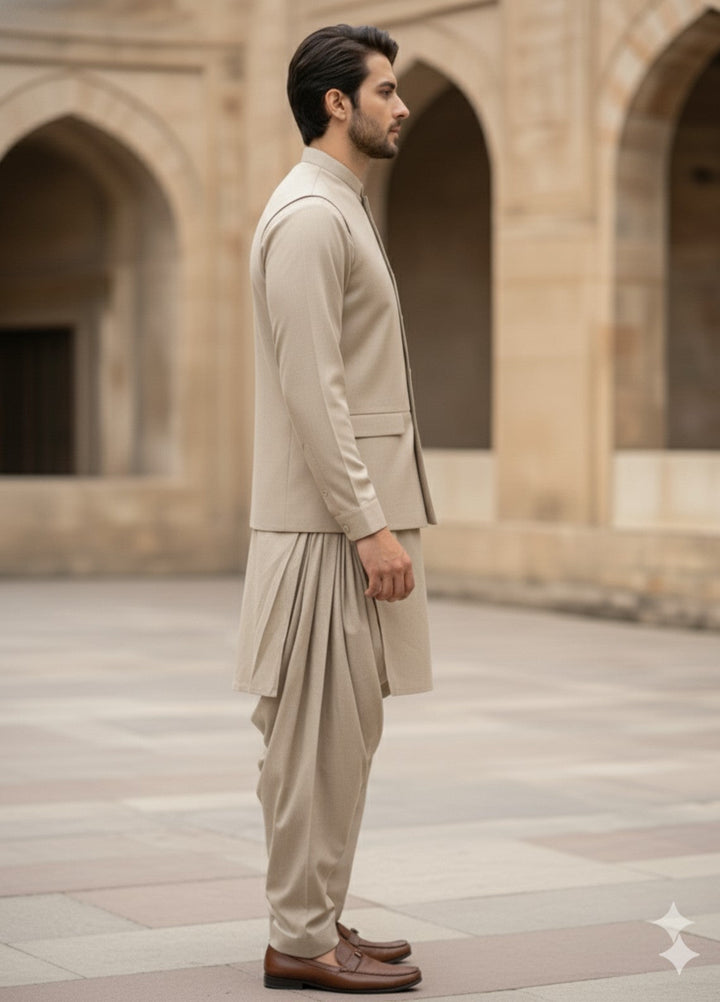 TGM Men RTW Solids Blended 3 Piece Suit Sahara Beige Prestige Festive Collection
