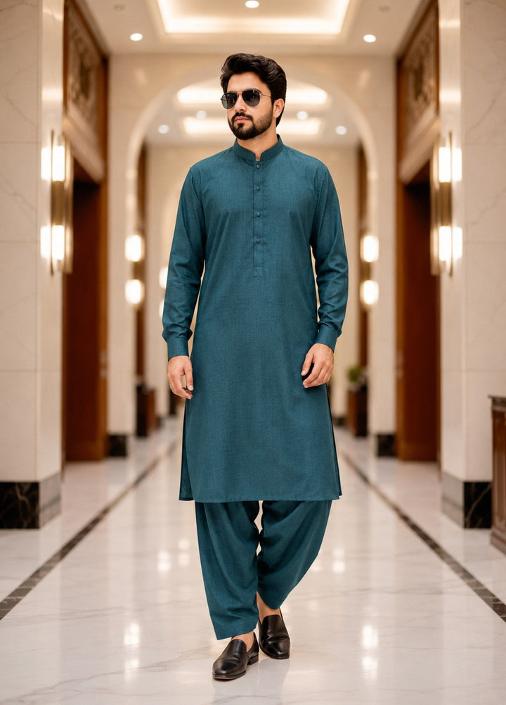 TGM Men RTW Textured Blended 3 Piece Suit Zavian Teal Festive Collection