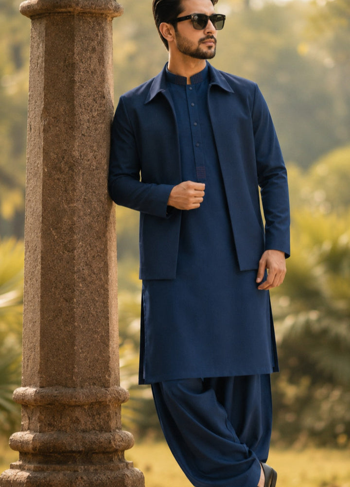 TGM Men RTW Textured Blended 3 Piece Suit Midnight Royale Festive Collection