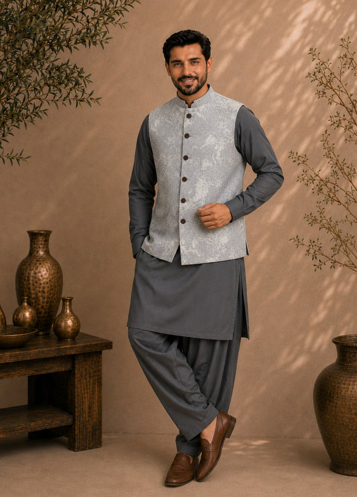 TGM Men RTW Textured Blended 3 Piece Suit Sterling Ash Festive Collection