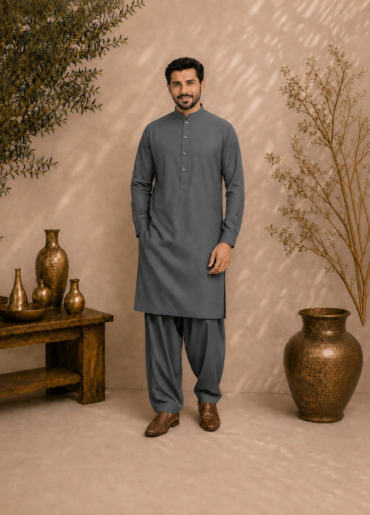 TGM Men RTW Textured Blended 3 Piece Suit Sterling Ash Festive Collection