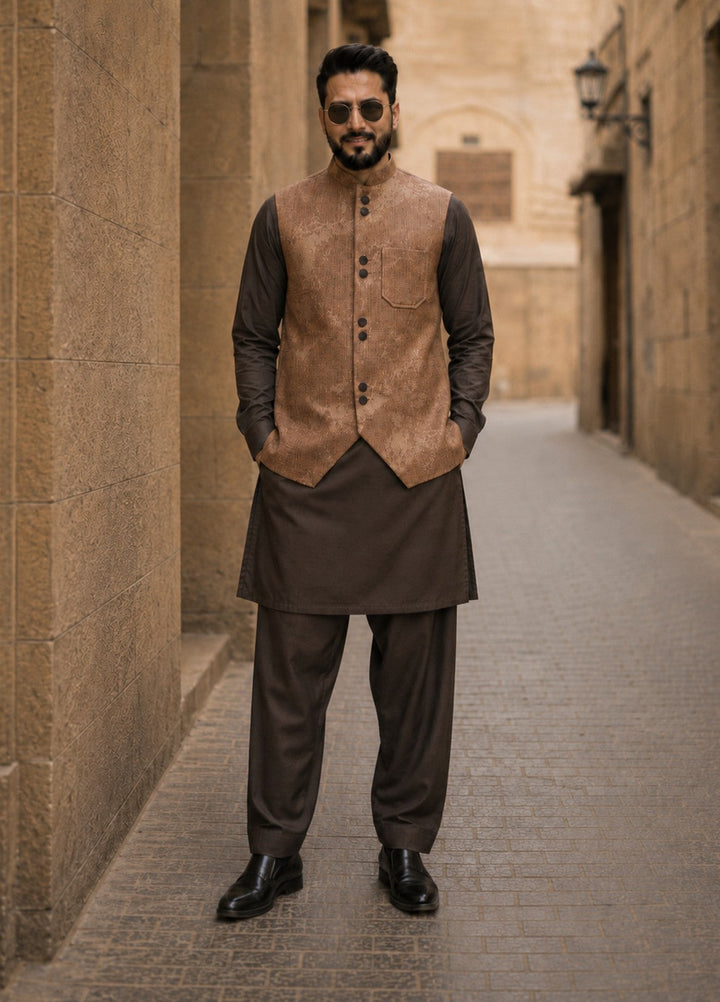 TGM Men RTW Textured Blended 3 Piece Suit Sterling Copper Festive Collection