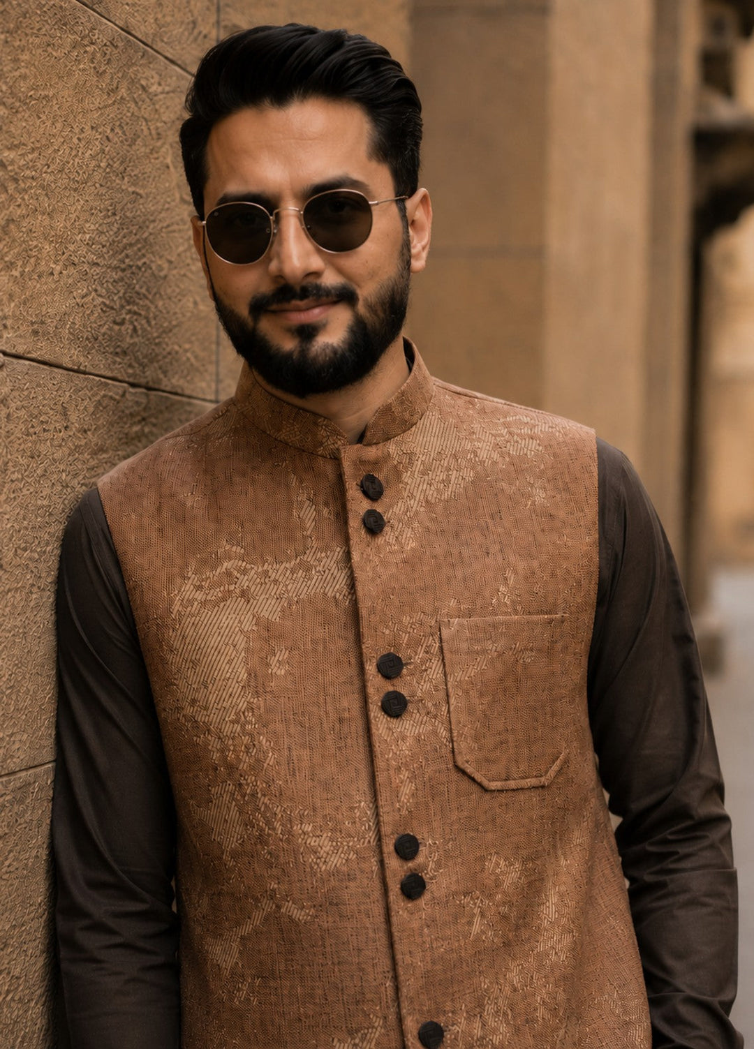 TGM Men RTW Textured Blended 3 Piece Suit Sterling Copper Festive Collection