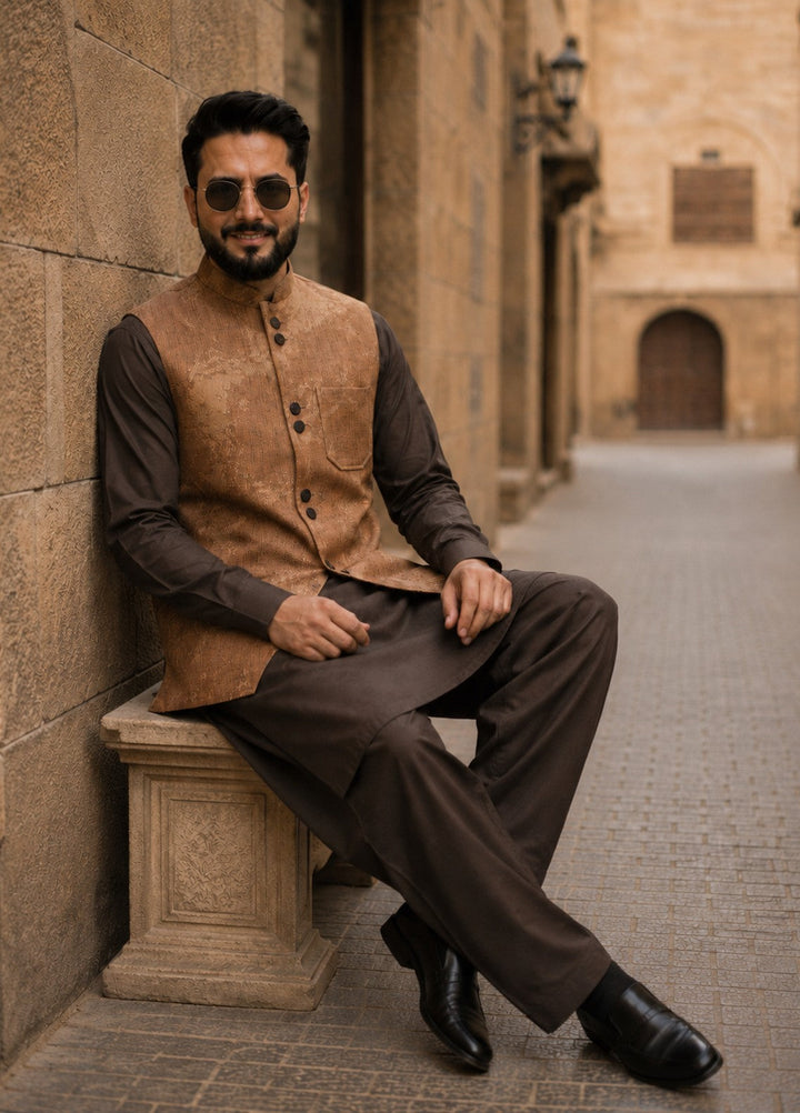 TGM Men RTW Textured Blended 3 Piece Suit Sterling Copper Festive Collection