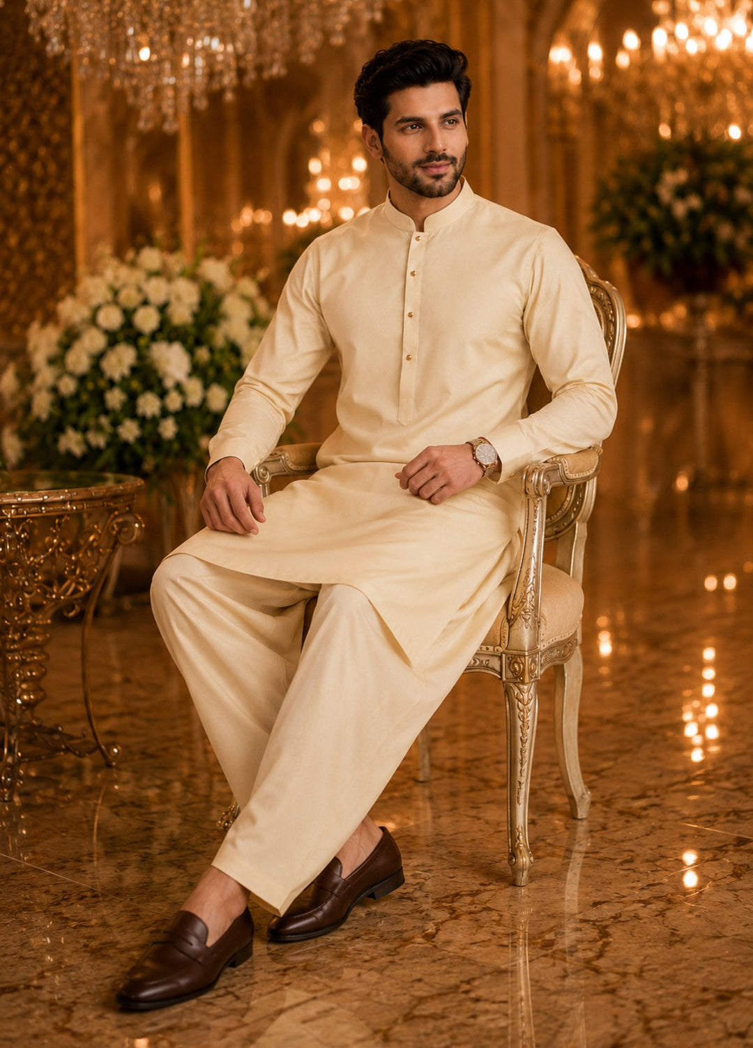 TGM Men RTW Textured Blended 3 Piece Suit Artisan Ruby Festive Collection