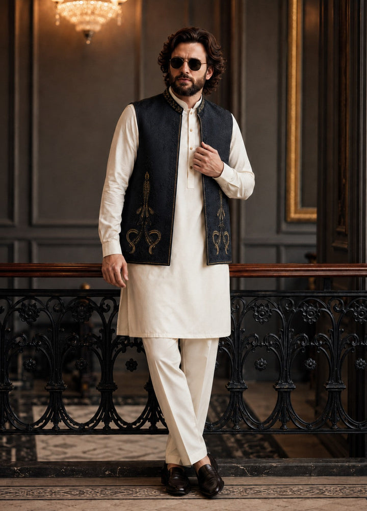 TGM Men RTW Textured Blended 3 Piece Suit Artisan Onyx Festive Collection