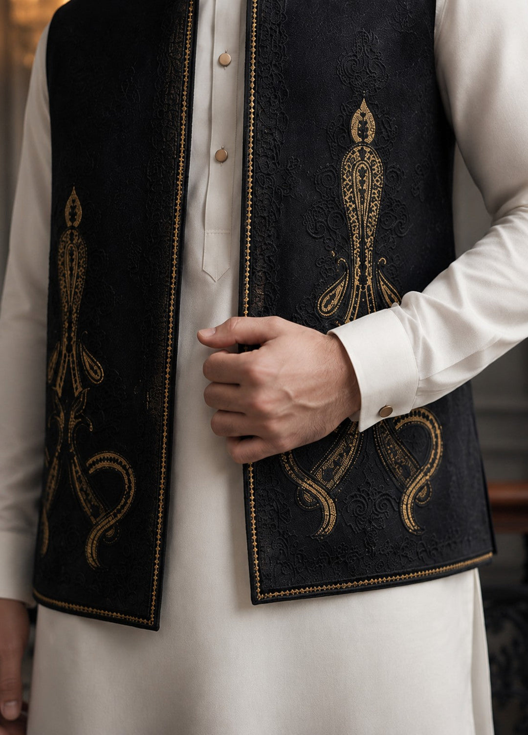 TGM Men RTW Textured Blended 3 Piece Suit Artisan Onyx Festive Collection