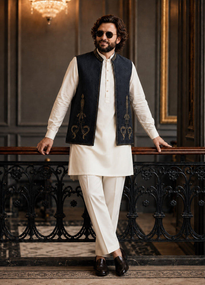 TGM Men RTW Textured Blended 3 Piece Suit Artisan Onyx Festive Collection