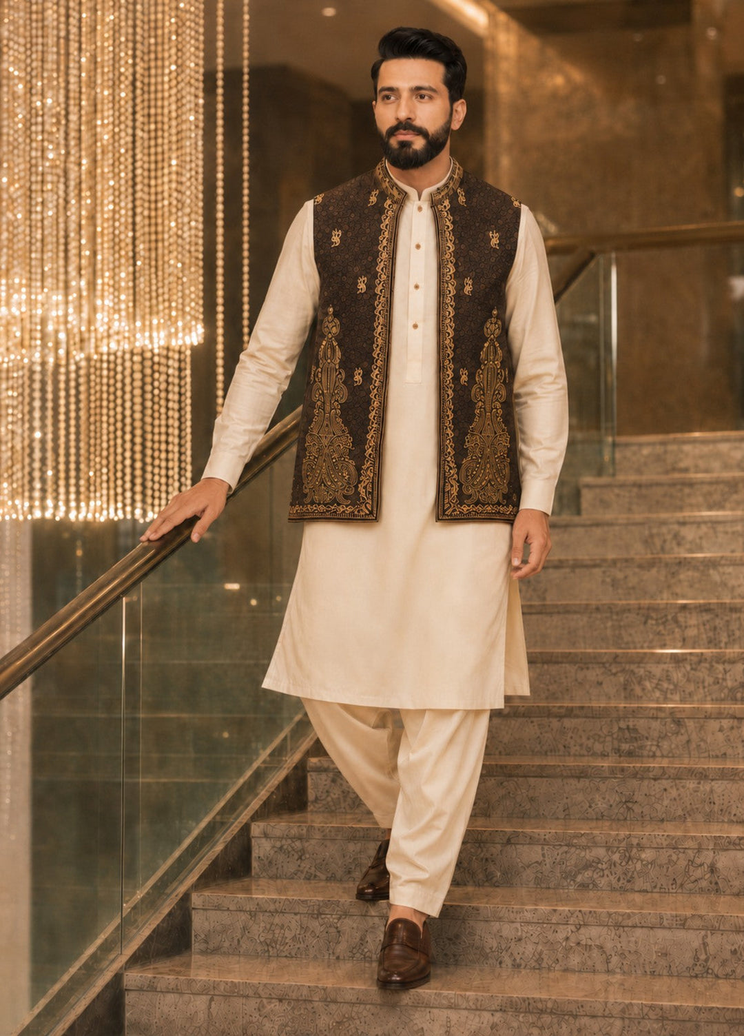 TGM Men RTW Textured Blended 3 Piece Suit Artisan Walnut Festive Collection
