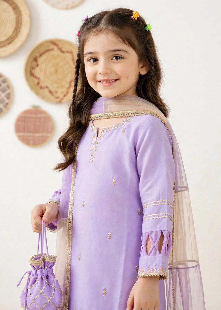 Riwayat by Modest Girls RTW Embroidered Chiffon 3 Piece Suit A076 Purple Gharara Festive Collection