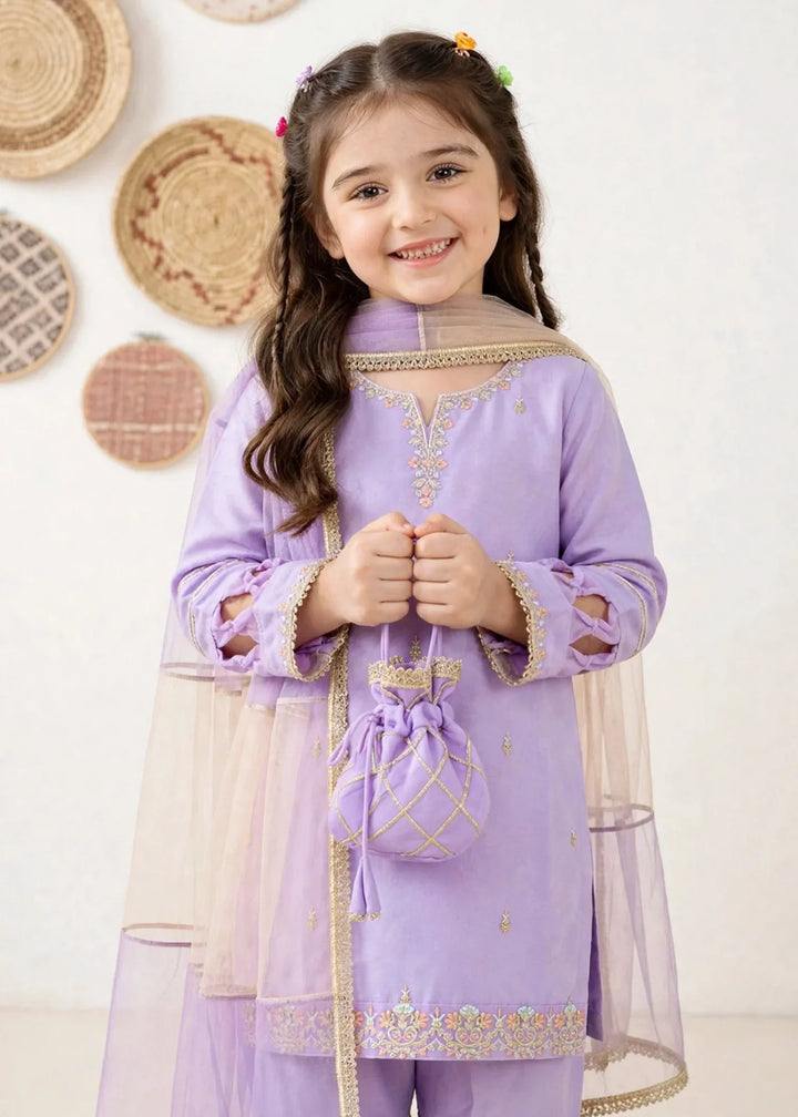 Riwayat by Modest Girls RTW Embroidered Chiffon 3 Piece Suit A076 Purple Gharara Festive Collection