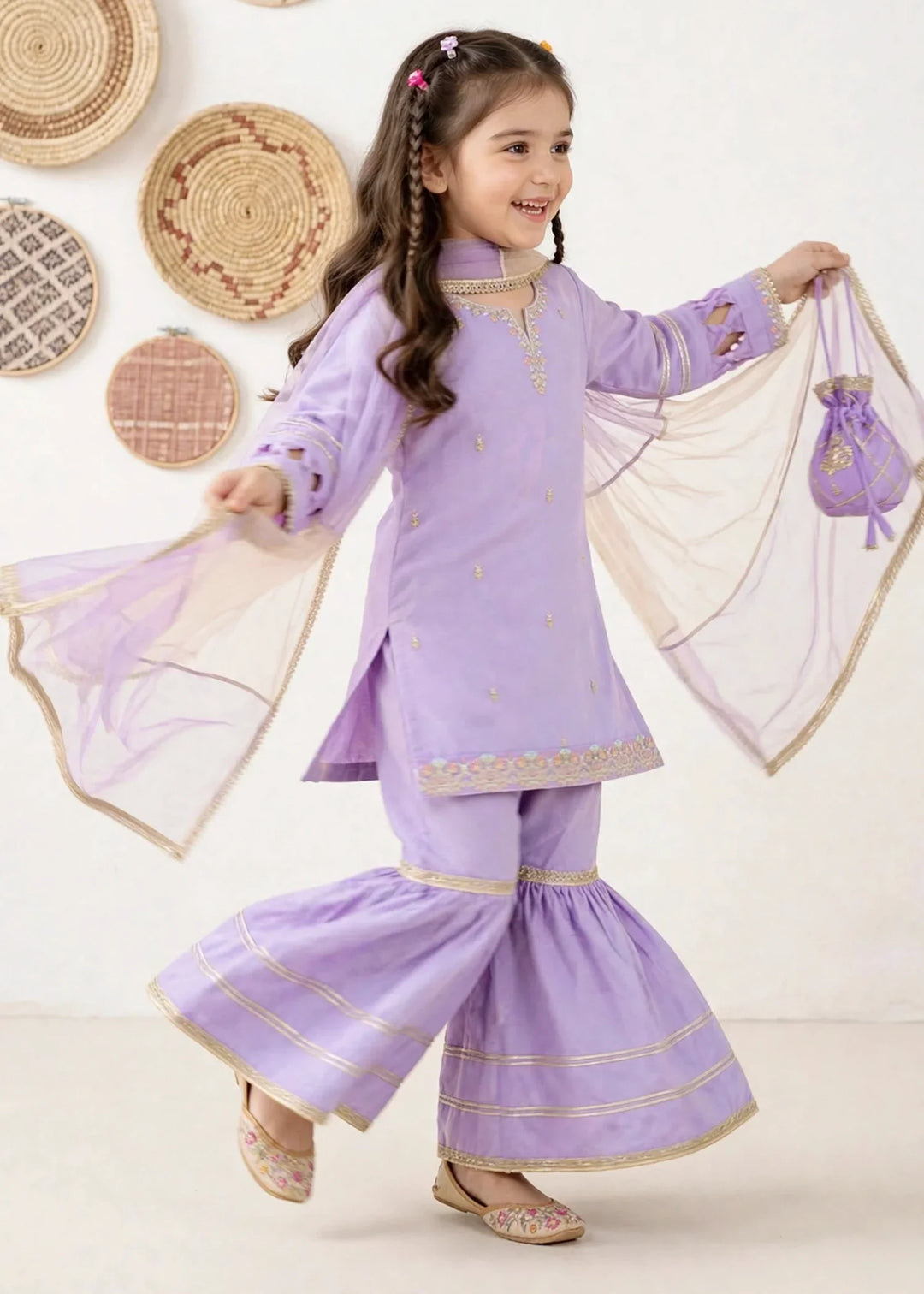 Riwayat by Modest Girls RTW Embroidered Chiffon 3 Piece Suit A076 Purple Gharara Festive Collection