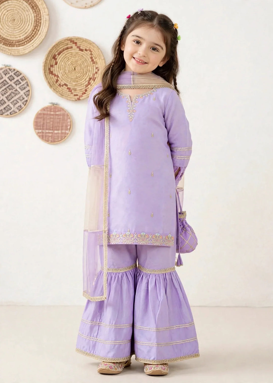 Riwayat by Modest Girls RTW Embroidered Chiffon 3 Piece Suit A076 Purple Gharara Festive Collection