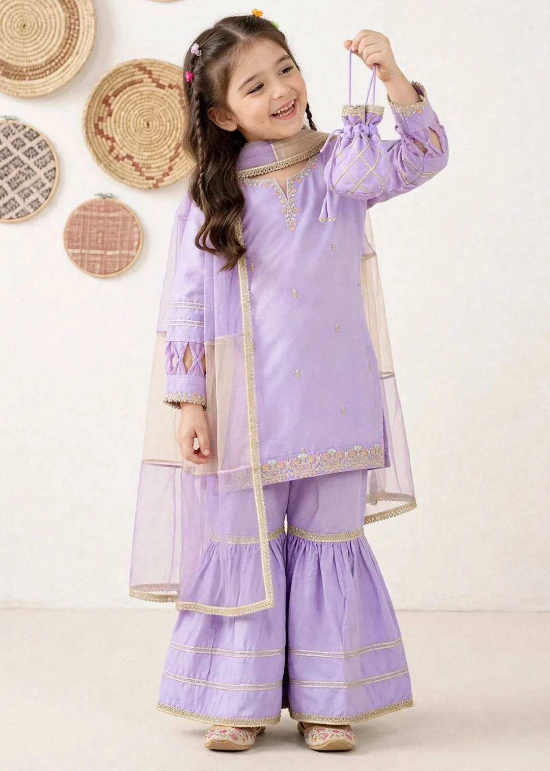 Riwayat by Modest Girls RTW Embroidered Chiffon 3 Piece Suit A076 Purple Gharara Festive Collection