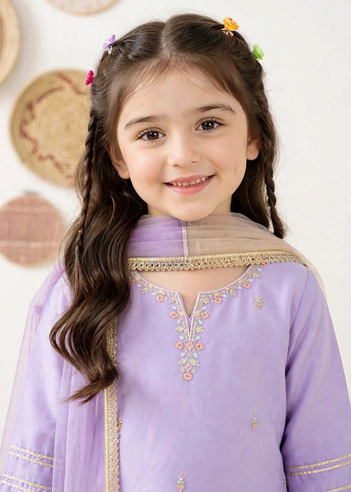 Riwayat by Modest Girls RTW Embroidered Chiffon 3 Piece Suit A076 Purple Gharara Festive Collection