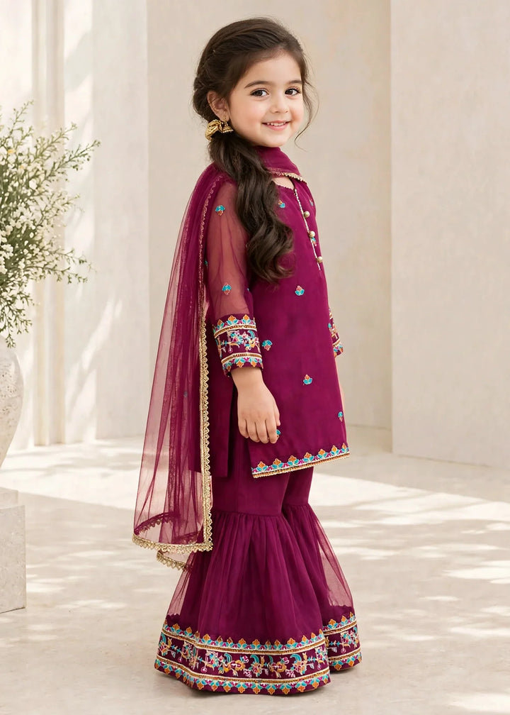 Riwayat by Modest Girls RTW Embroidered Organza 3 Piece Suit A105 Purple Gharara Festive Collection
