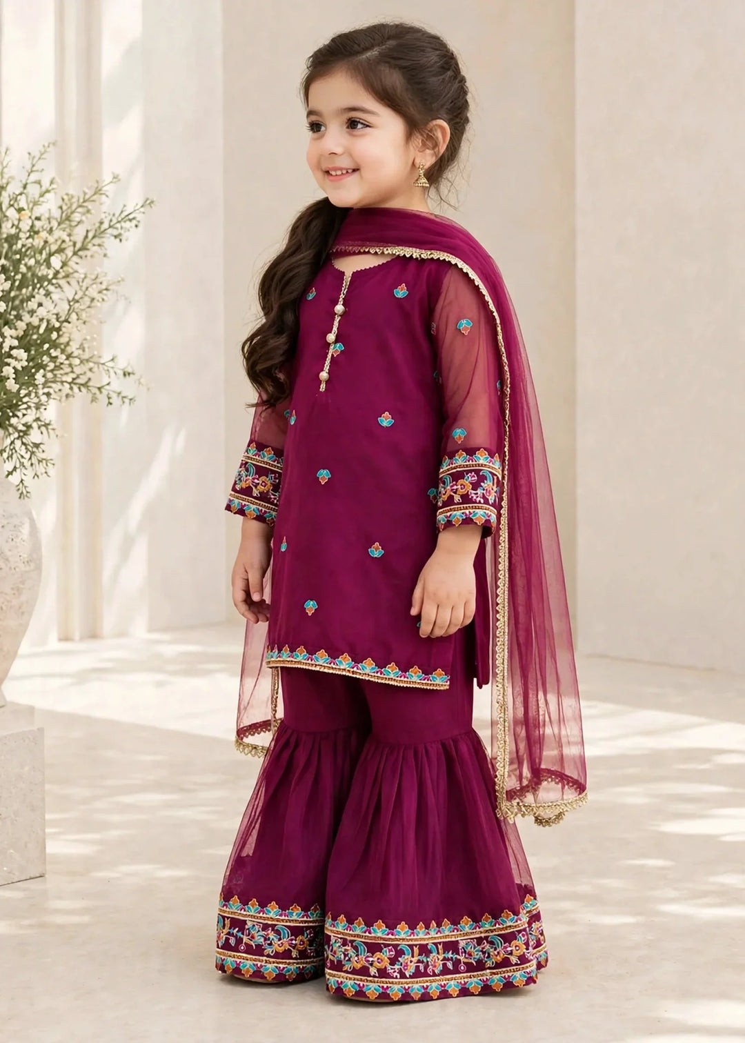 Riwayat by Modest Girls RTW Embroidered Organza 3 Piece Suit A105 Purple Gharara Festive Collection