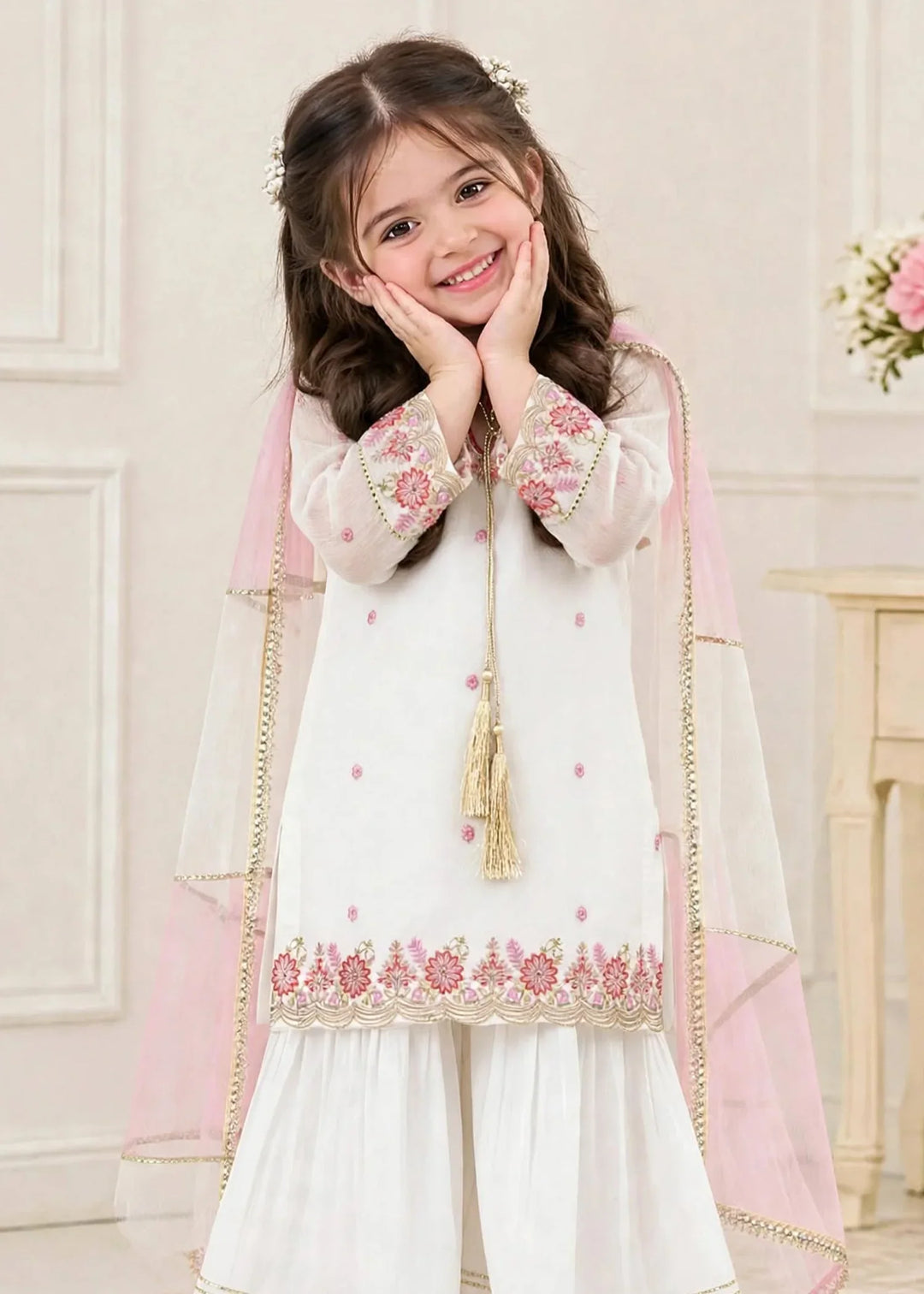 Riwayat by Modest Girls RTW Embroidered Chiffon 3 Piece Suit A096 White Festive Collection