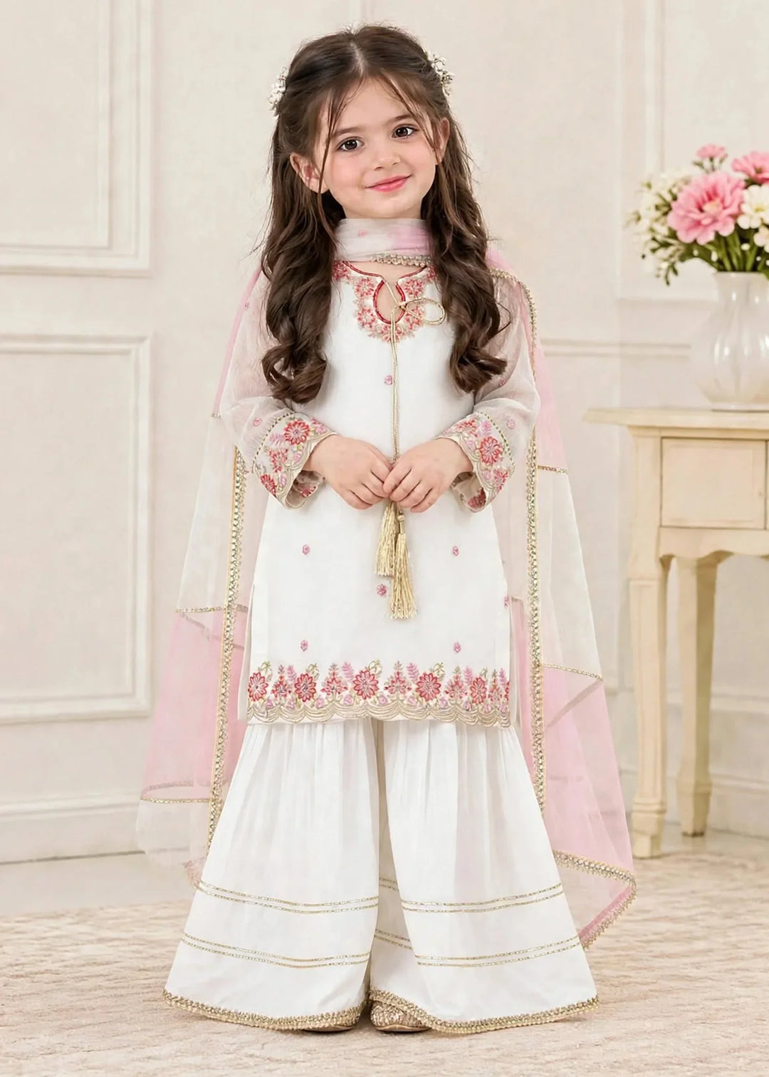 Riwayat by Modest Girls RTW Embroidered Chiffon 3 Piece Suit A096 White Festive Collection
