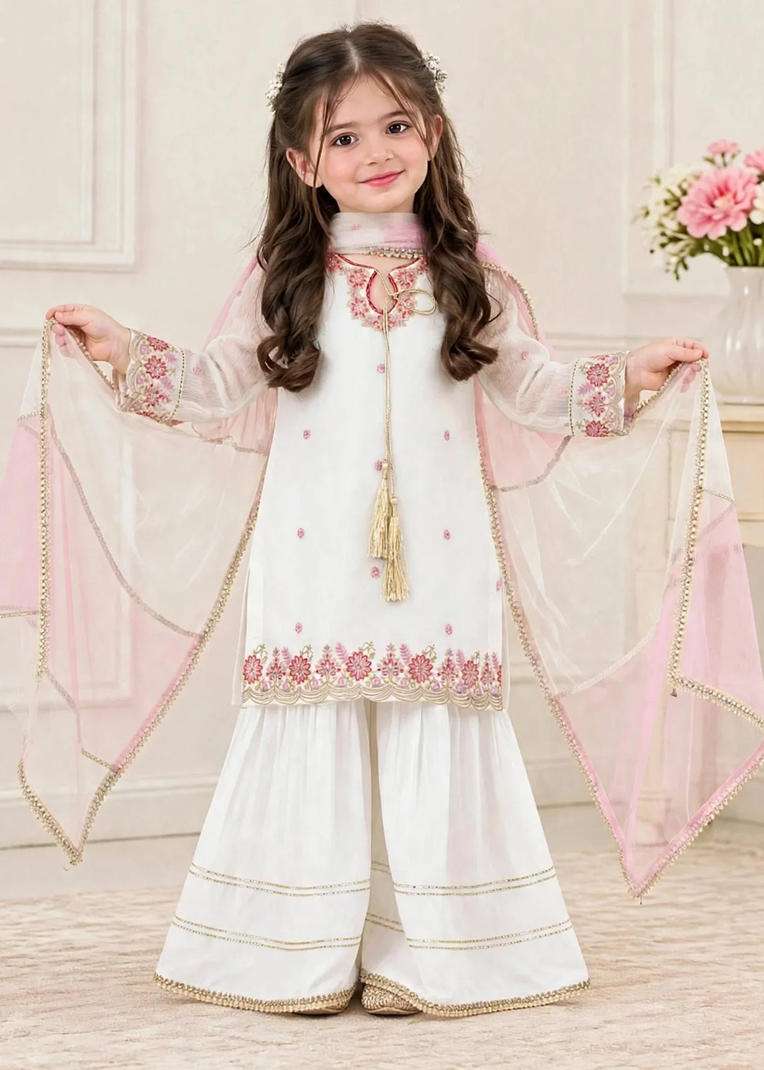 Riwayat by Modest Girls RTW Embroidered Chiffon 3 Piece Suit A096 White Festive Collection
