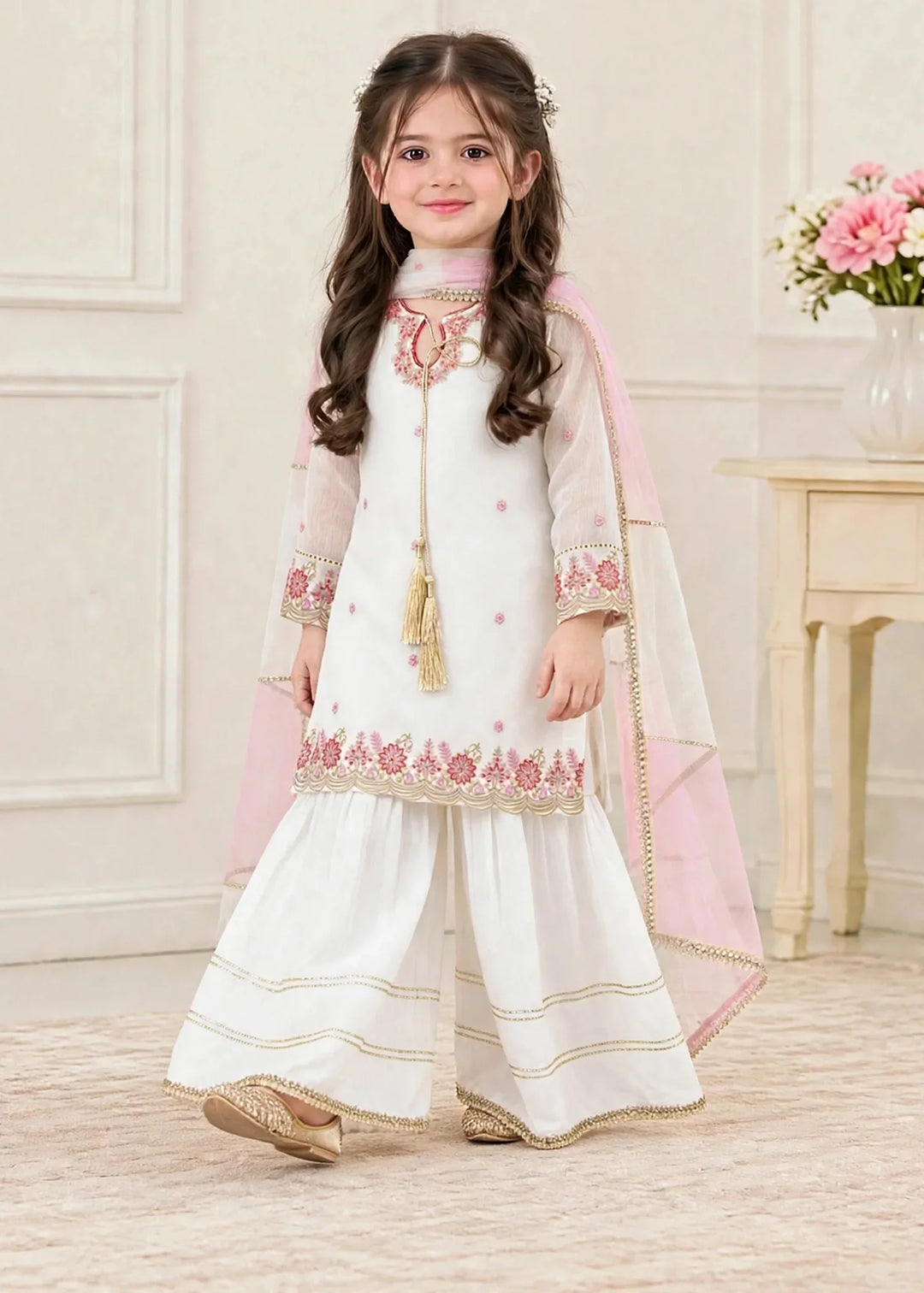 Riwayat by Modest Girls RTW Embroidered Chiffon 3 Piece Suit A096 White Festive Collection