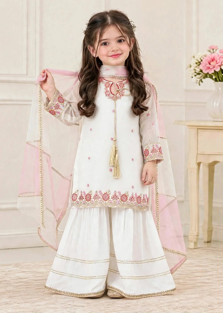 Riwayat by Modest Girls RTW Embroidered Chiffon 3 Piece Suit A096 White Festive Collection
