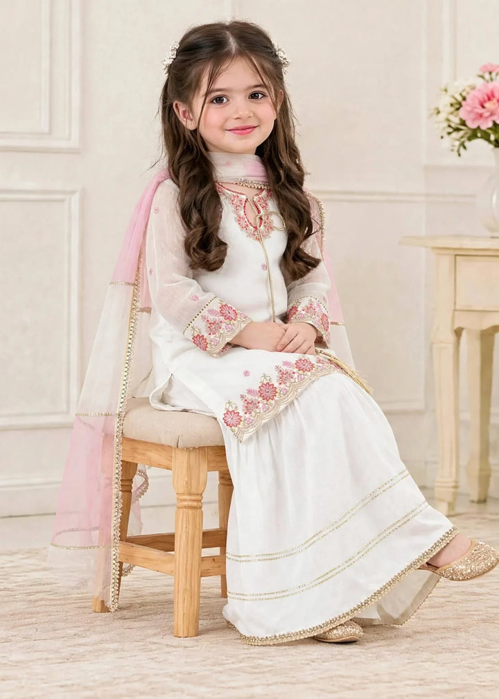 Riwayat by Modest Girls RTW Embroidered Chiffon 3 Piece Suit A096 White Festive Collection