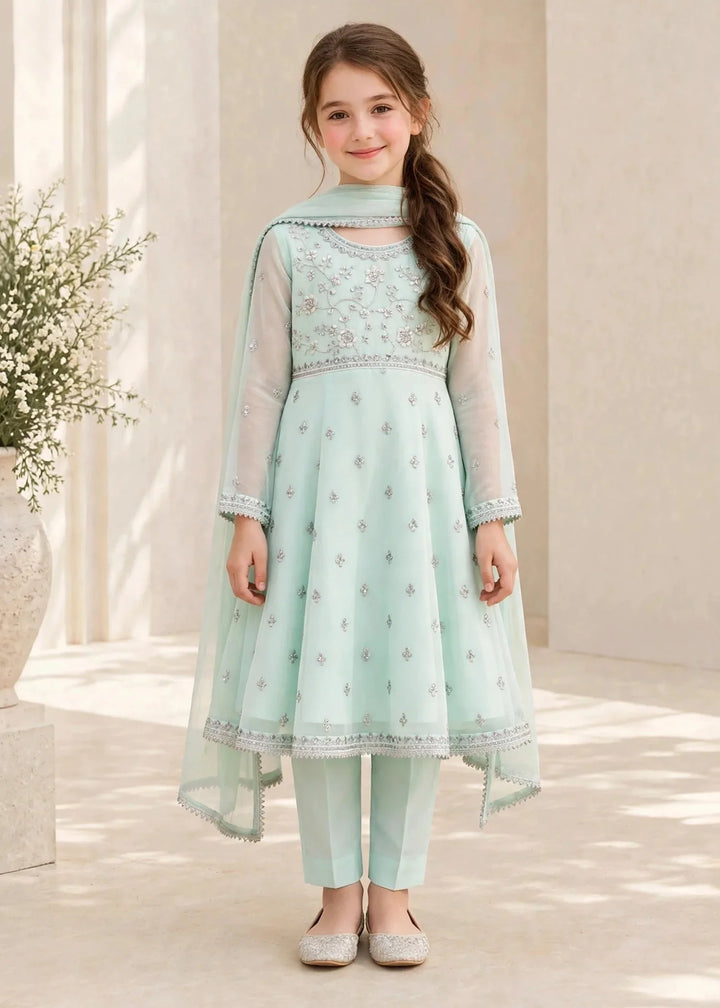 Riwayat by Modest Girls RTW Embroidered Chiffon 3 Piece Suit A086 Blue Frock Festive Collection