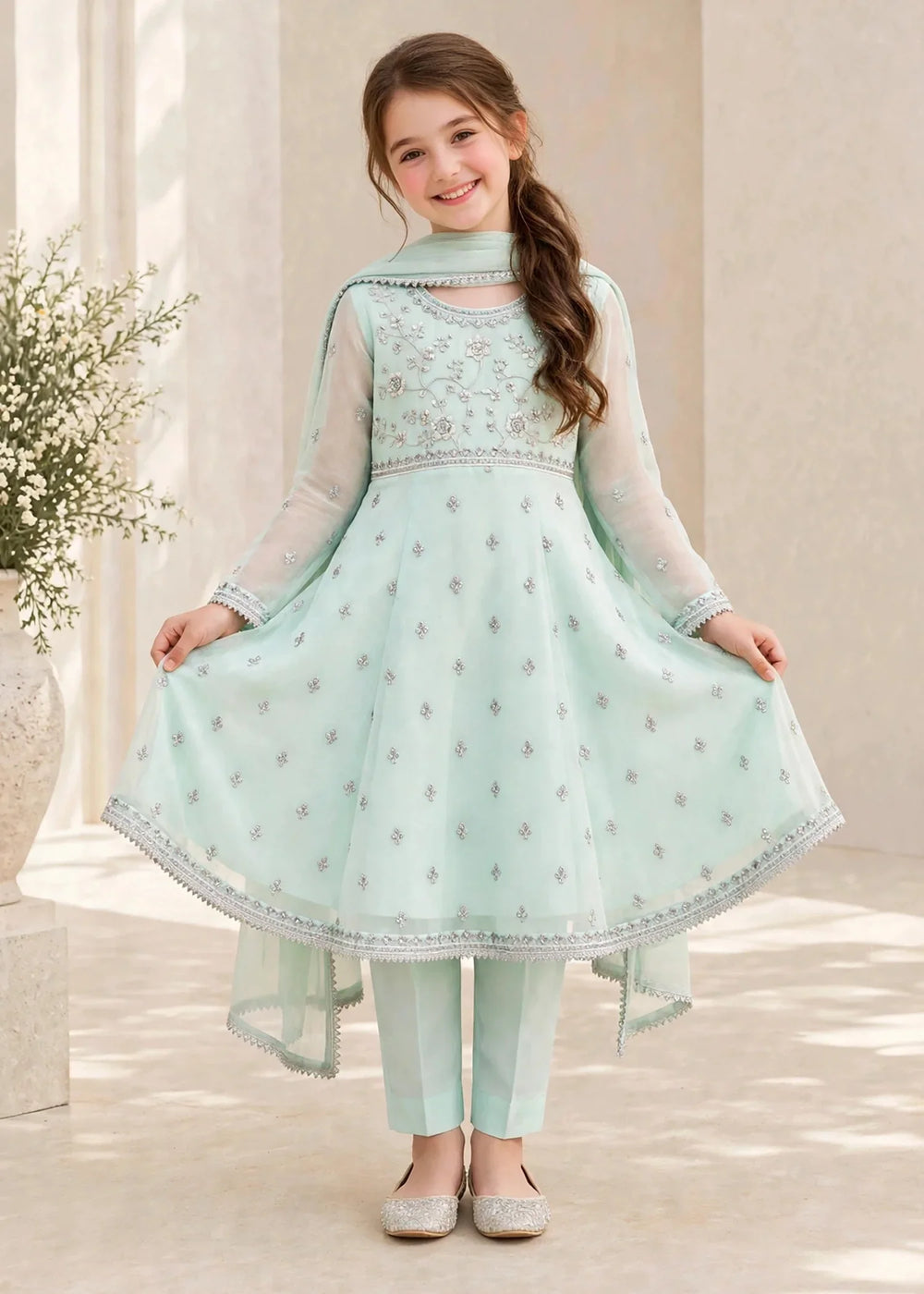 Riwayat by Modest Girls RTW Embroidered Chiffon 3 Piece Suit A086 Blue Frock Festive Collection