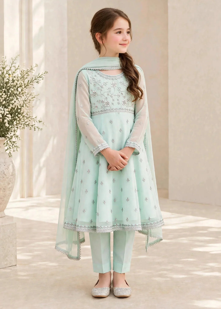 Riwayat by Modest Girls RTW Embroidered Chiffon 3 Piece Suit A086 Blue Frock Festive Collection