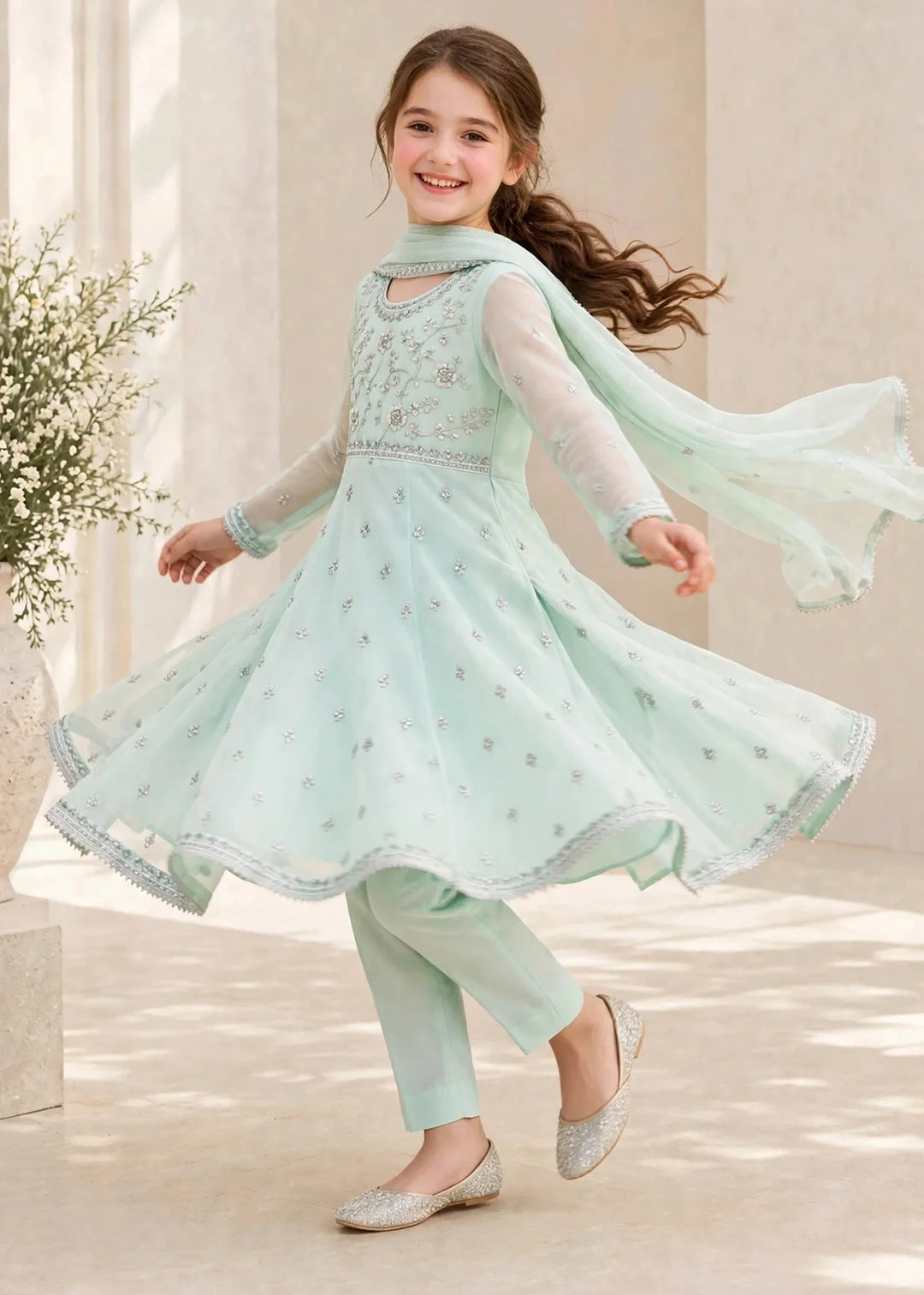 Riwayat by Modest Girls RTW Embroidered Chiffon 3 Piece Suit A086 Blue Frock Festive Collection