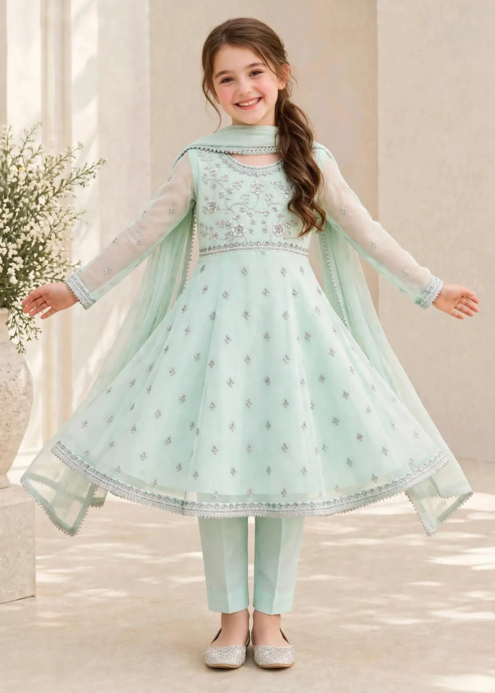 Riwayat by Modest Girls RTW Embroidered Chiffon 3 Piece Suit A086 Blue Frock Festive Collection