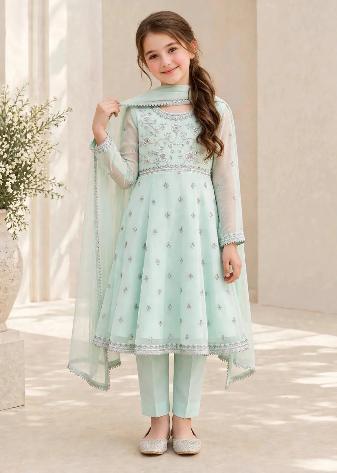 Riwayat by Modest Girls RTW Embroidered Chiffon 3 Piece Suit A086 Blue Frock Festive Collection