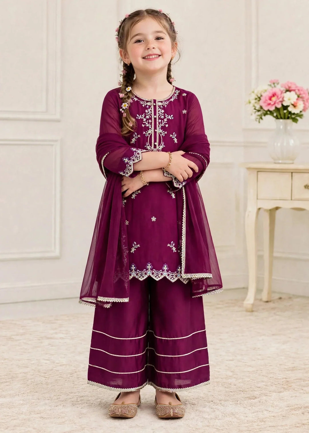 Riwayat by Modest Girls RTW Embroidered Chiffon 3 Piece Suit A080 Purple Festive Collection