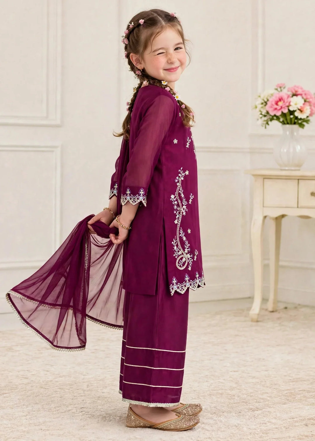 Riwayat by Modest Girls RTW Embroidered Chiffon 3 Piece Suit A080 Purple Festive Collection