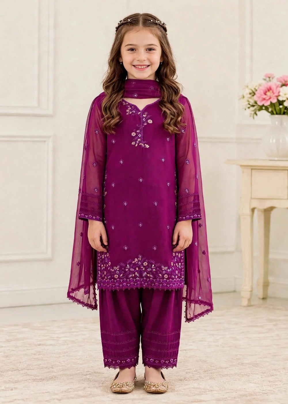 Riwayat by Modest Girls RTW Embroidered Chiffon 3 Piece Suit 11475 Purple Festive Collection