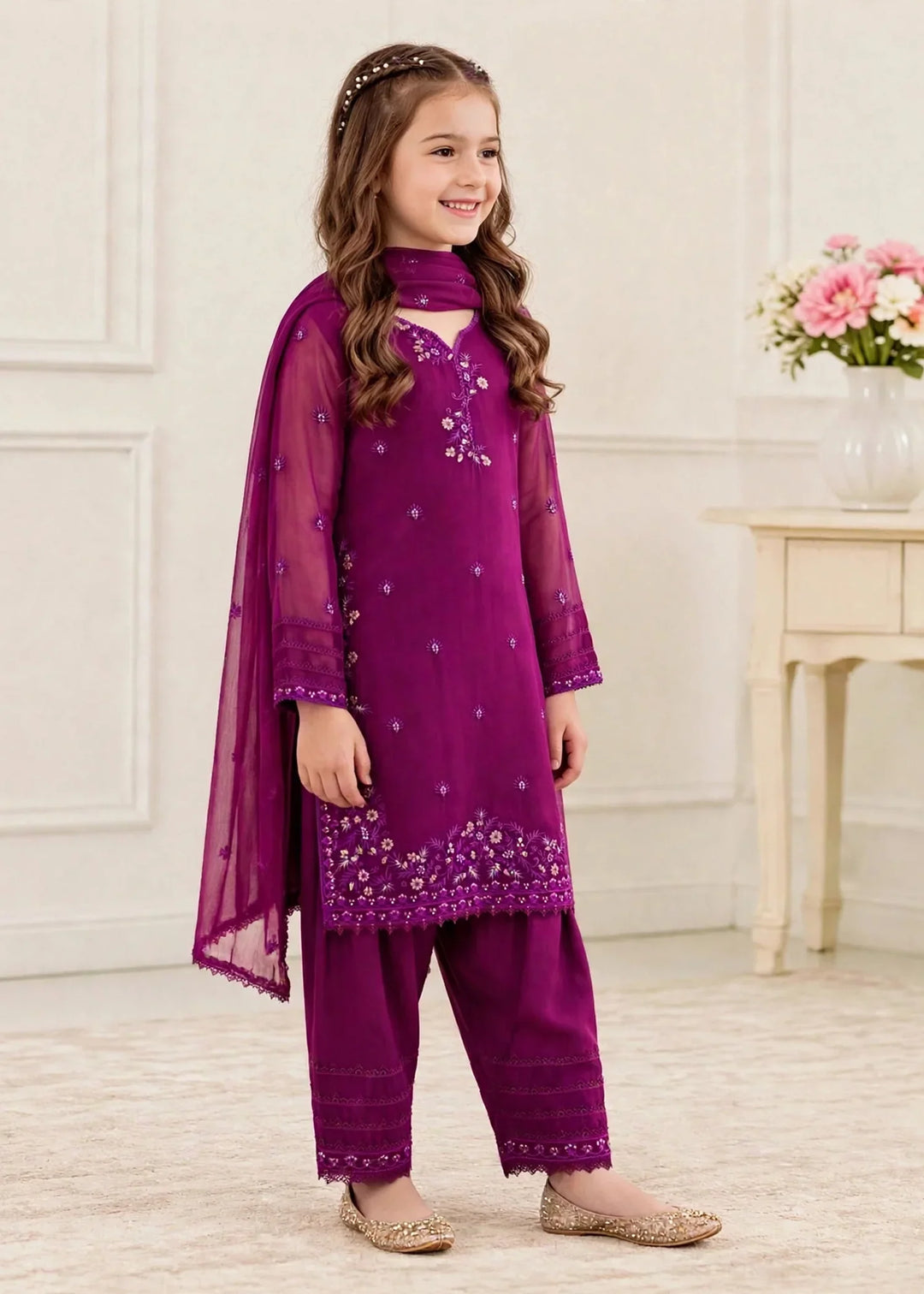 Riwayat by Modest Girls RTW Embroidered Chiffon 3 Piece Suit 11475 Purple Festive Collection