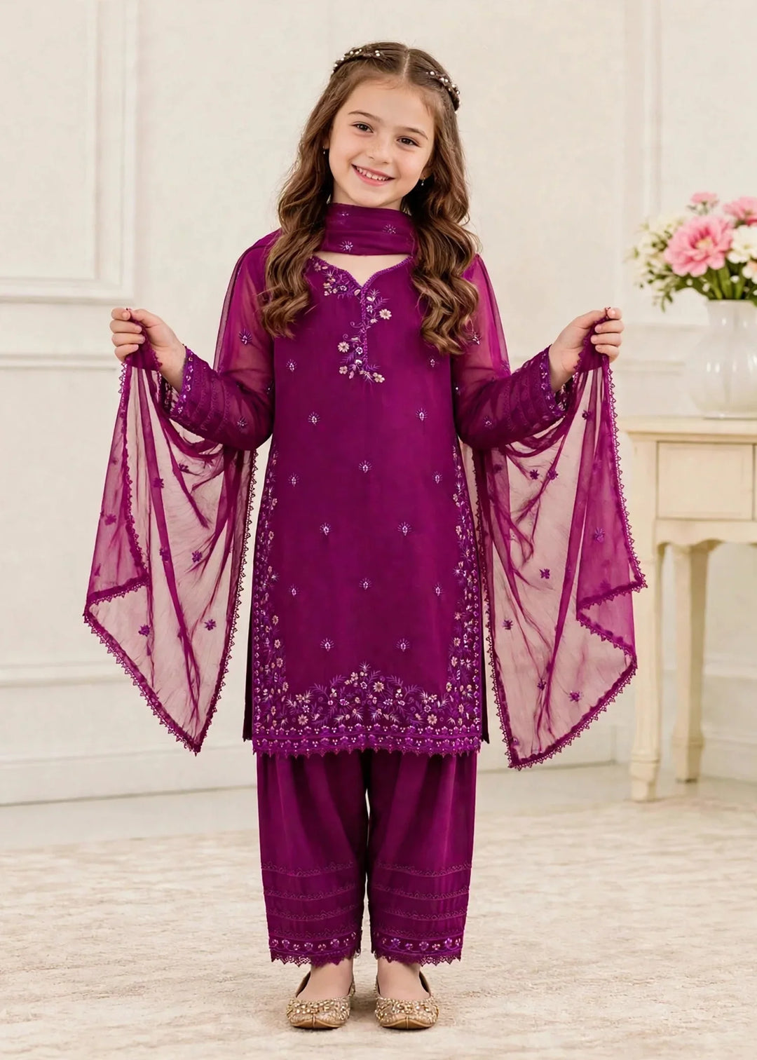 Riwayat by Modest Girls RTW Embroidered Chiffon 3 Piece Suit 11475 Purple Festive Collection