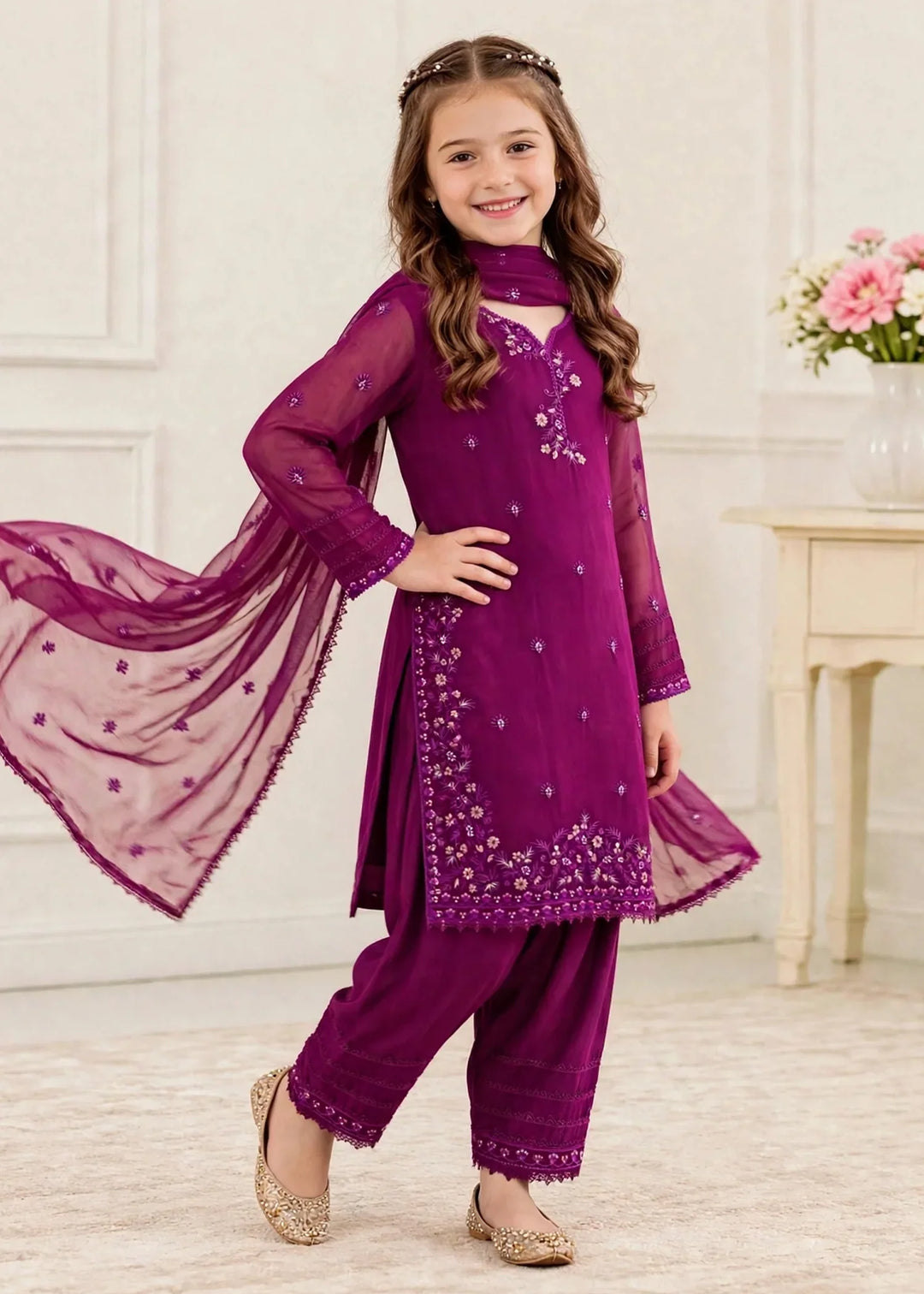 Riwayat by Modest Girls RTW Embroidered Chiffon 3 Piece Suit 11475 Purple Festive Collection