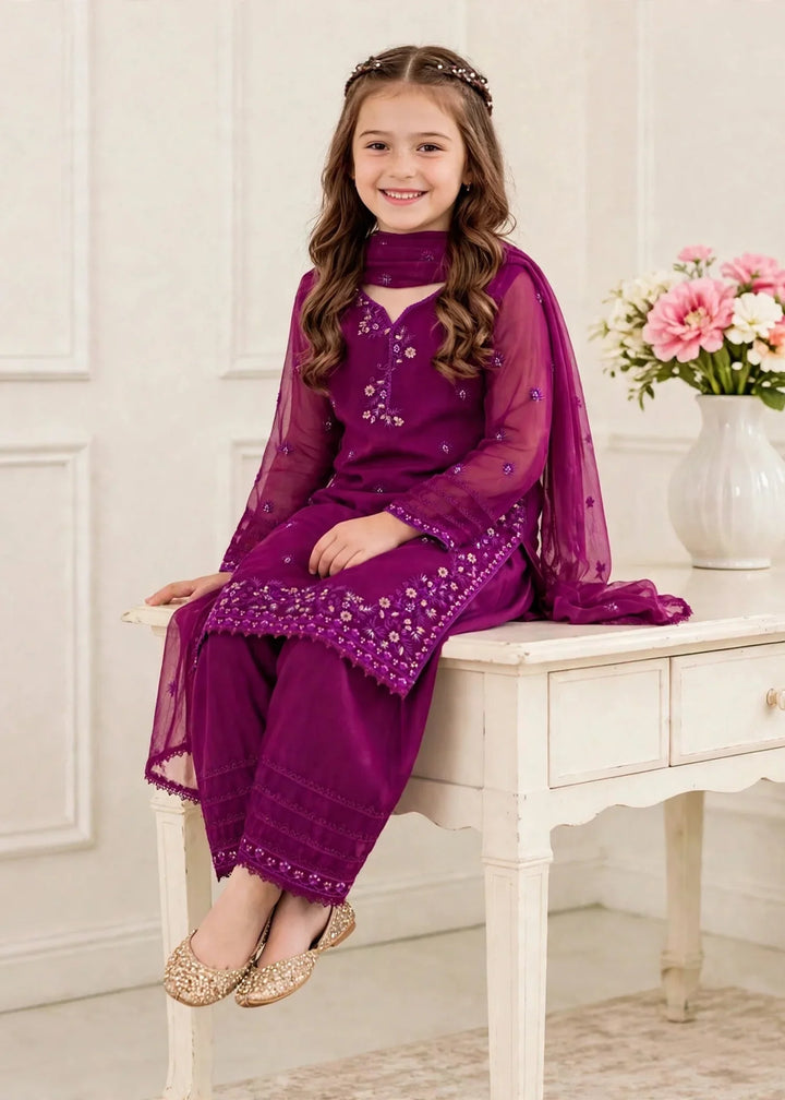 Riwayat by Modest Girls RTW Embroidered Chiffon 3 Piece Suit 11475 Purple Festive Collection