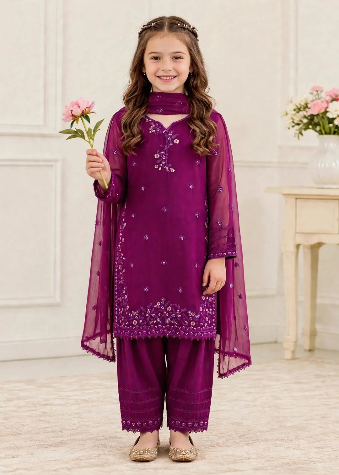 Riwayat by Modest Girls RTW Embroidered Chiffon 3 Piece Suit 11475 Purple Festive Collection