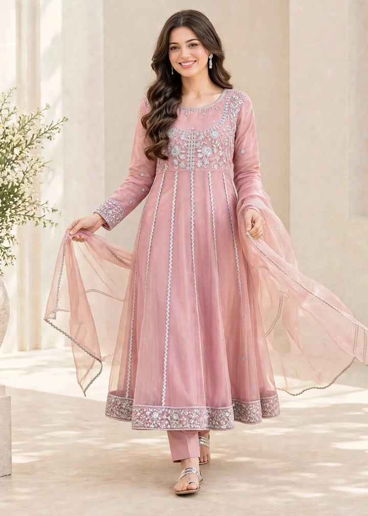 Riwayat by Modest Women RTW Embroidered Tissue 3 Piece Suit W299 Pink Festive Collection