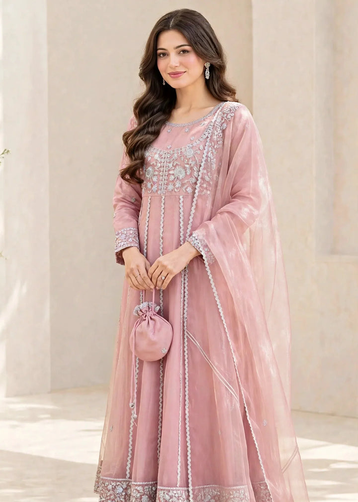 Riwayat by Modest Women RTW Embroidered Tissue 3 Piece Suit W299 Pink Festive Collection