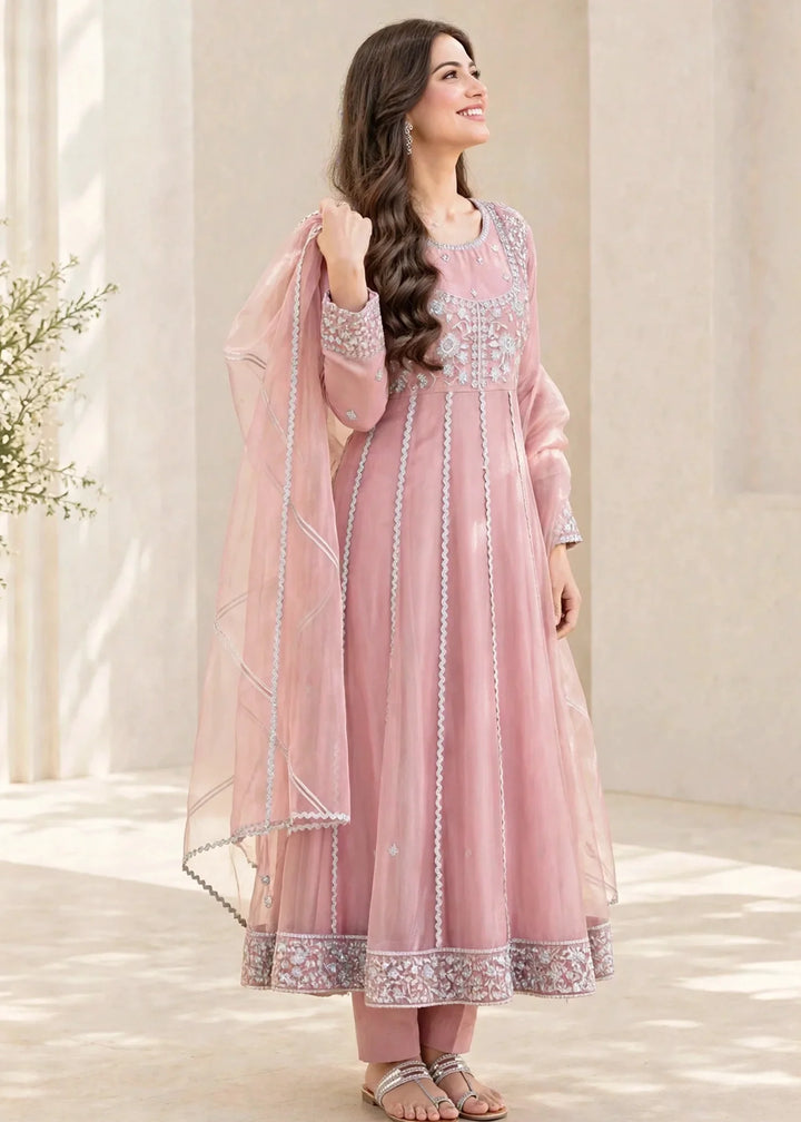 Riwayat by Modest Women RTW Embroidered Tissue 3 Piece Suit W299 Pink Festive Collection