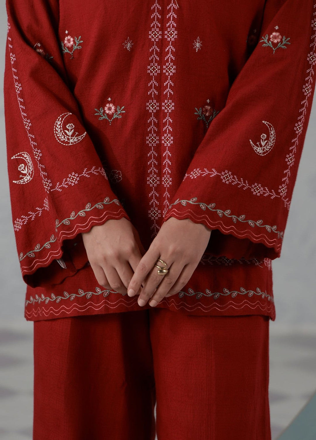 Sahar Women RTW Embroidered Jacquard 2 Piece Suit Crimson Moon Casual Collection