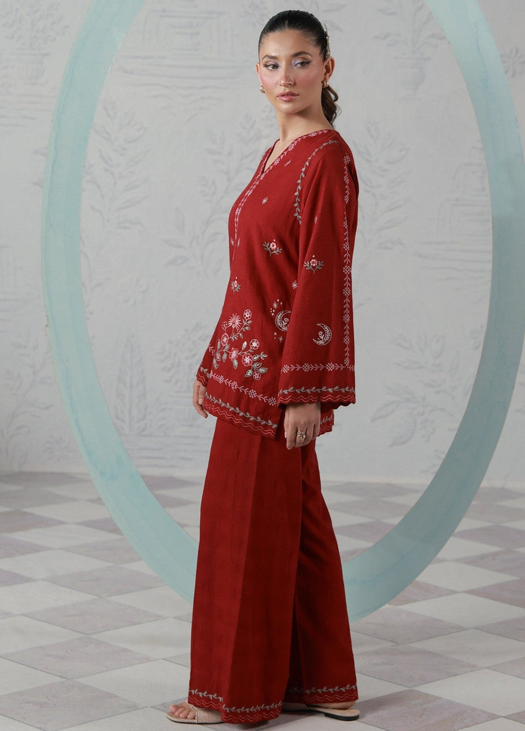 Sahar Women RTW Embroidered Jacquard 2 Piece Suit Crimson Moon Casual Collection