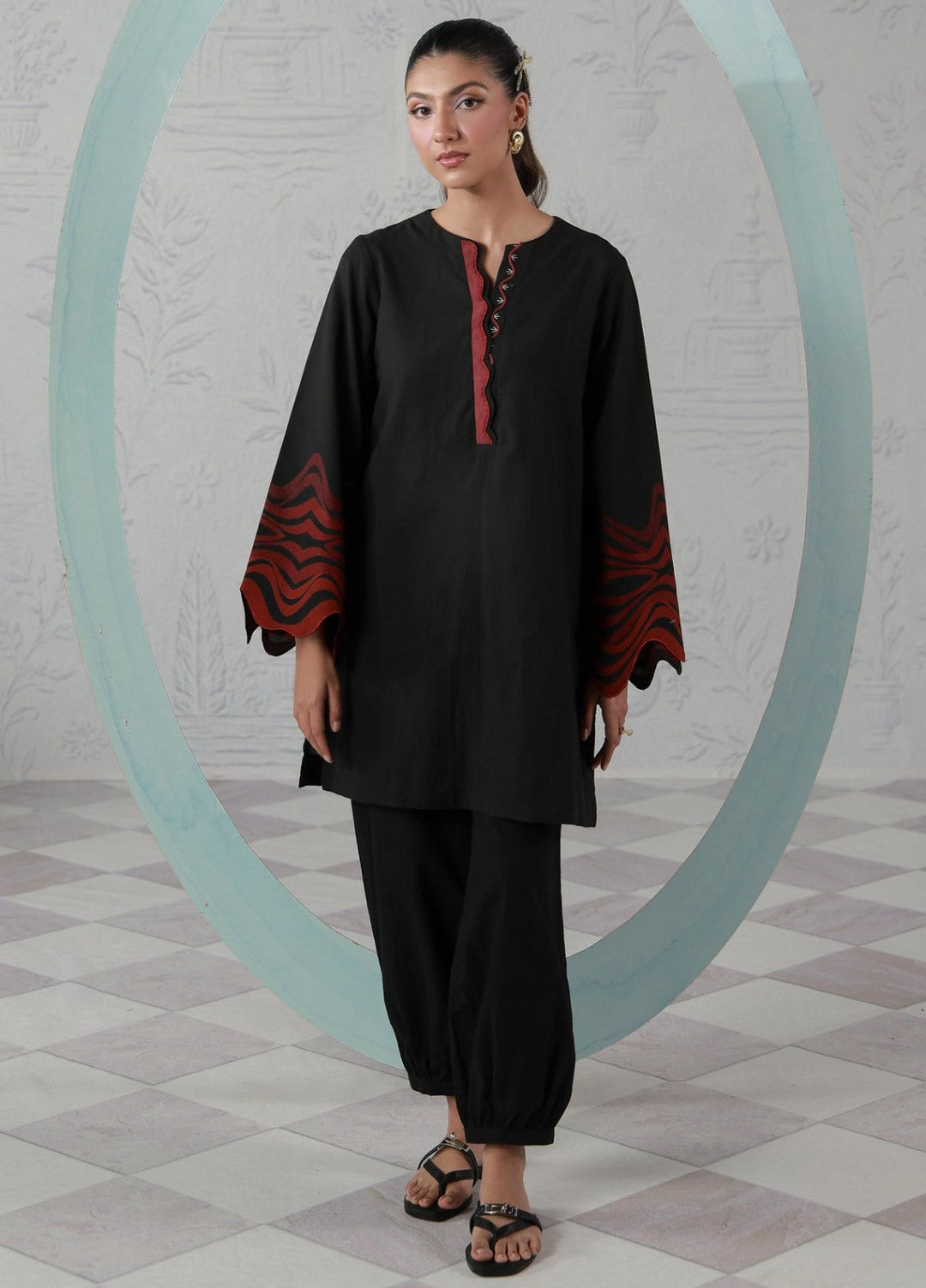 Sahar Women RTW Embroidered Jacquard 2 Piece Suit Poppy Onyx Casual Collection