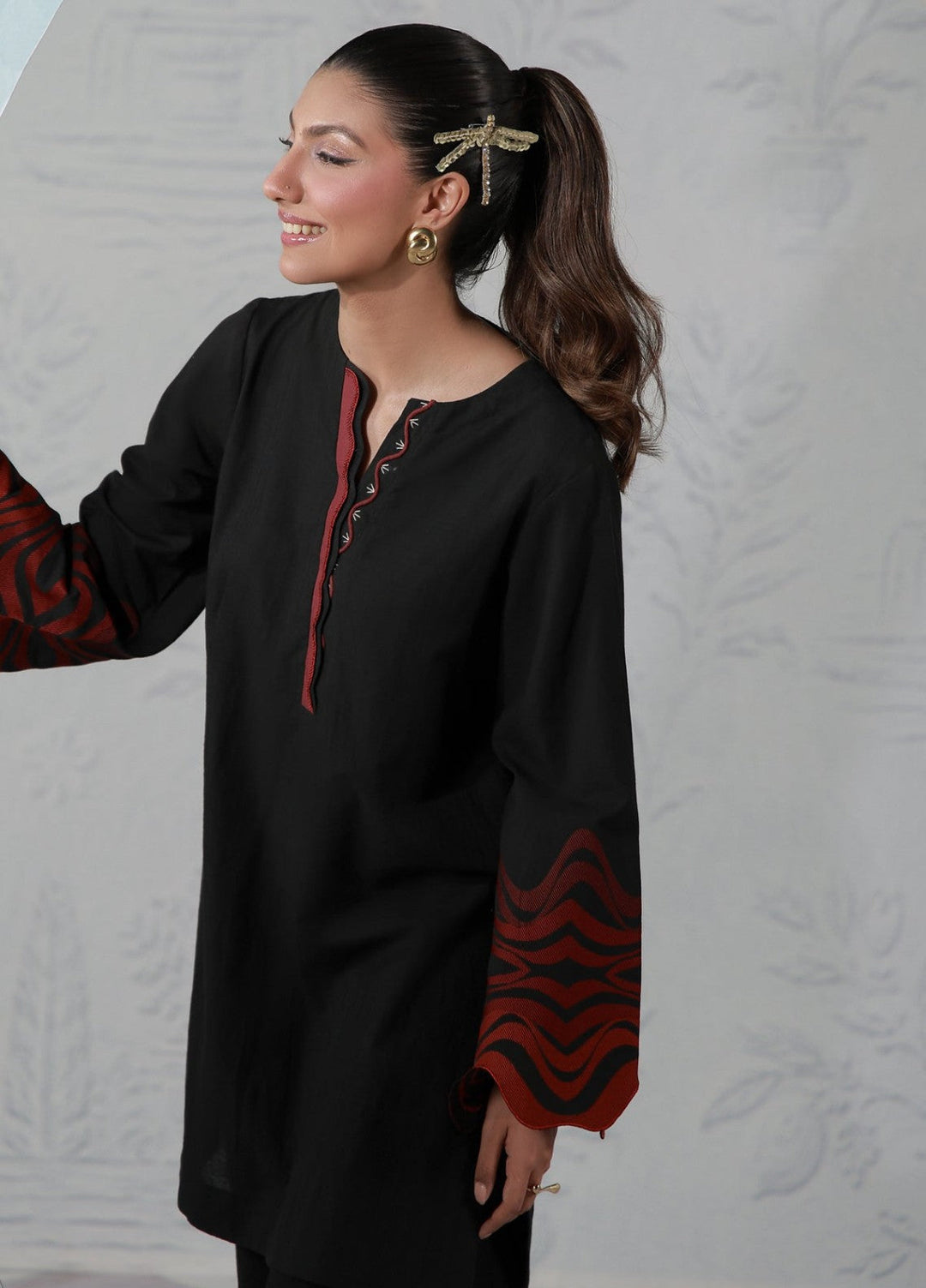 Sahar Women RTW Embroidered Jacquard 2 Piece Suit Poppy Onyx Casual Collection