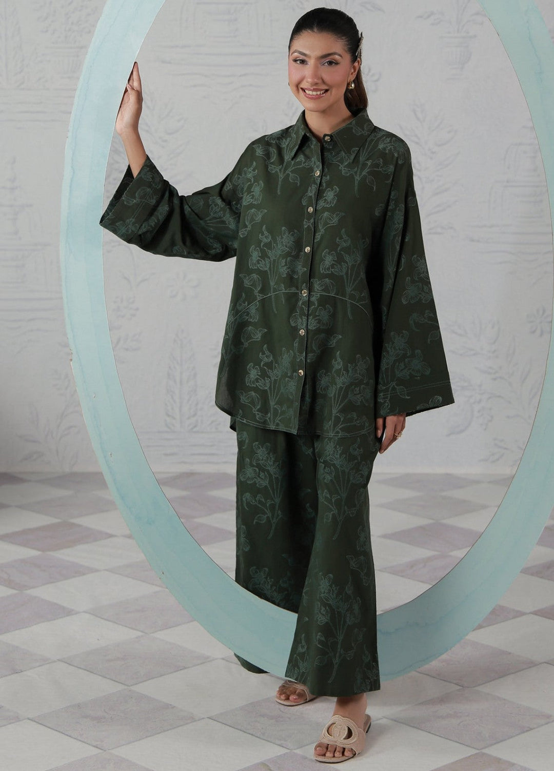 Sahar Women RTW Embroidered Jacquard 2 Piece Suit Emerald Breeze Casual Collection