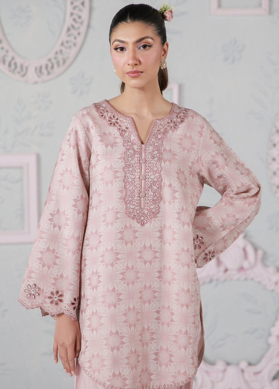 Sahar Women RTW Embroidered Jacquard 2 Piece Suit Blush Bloom Casual Collection